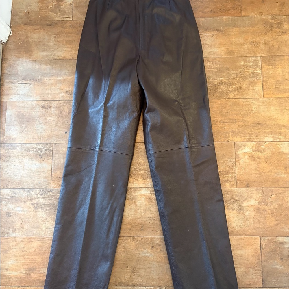 Brown Pleated Vintage Ladies Leather Pants Very Good Condition